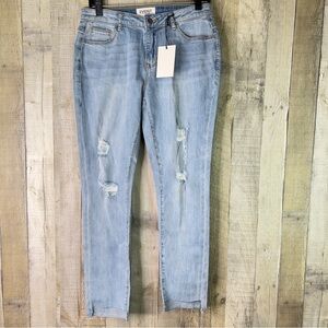 EVIDNT Los Angeles 28 Verona Skinny Ankle Cropped Asymmetrical Raw Cut Hem Jeans